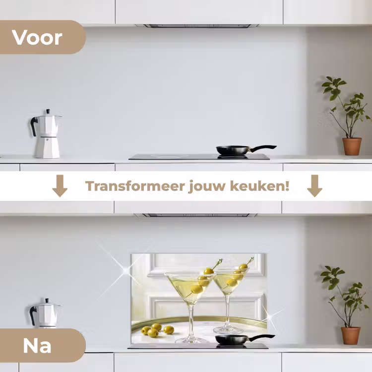 Drank - Martini - Olijven - Modern - Wit keuken achterwand spatscherm klein -voor_na_NL