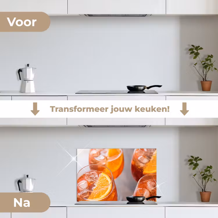 Drank - Sinaasappel - IJs - Zomer - Oranje keuken achterwand spatscherm klein -voor_na_NL