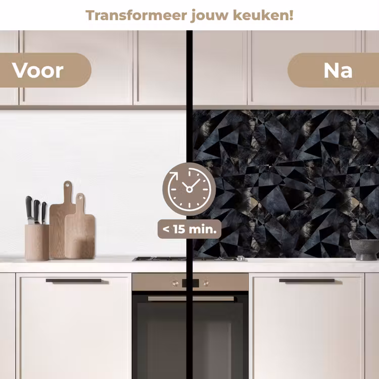 Driehoeken - Abstract - Donker keuken achterwand 2 middel 871 -voor-na2_NL