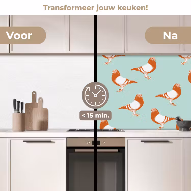 Duif - Vogel - Patroon keuken achterwand 2 middel 871 -voor-na2_NL