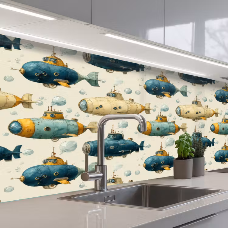 Duikboot - Fantasie - Kleurrijk keuken achterwand 2 middel 871 -3d_schuin