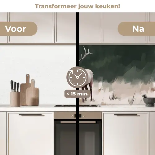 Edelhert - Gewei - Schildering - Rustiek keuken achterwand 2 middel -voor-na2_NL