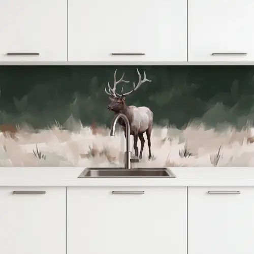 Edelhert - Gewei - Schildering - Rustiek keuken achterwand 2 middel -3d
