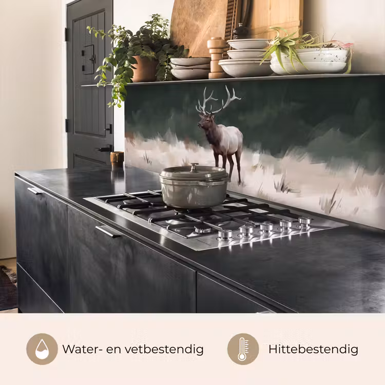 Edelhert - Gewei - Schildering - Rustiek keuken achterwand 2 middel -usp_NL