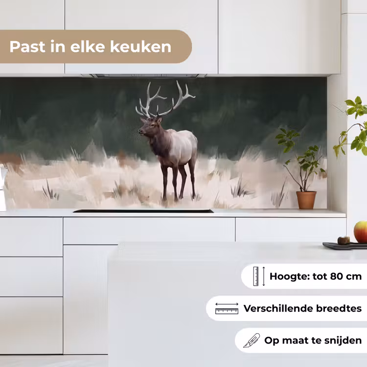 Edelhert - Gewei - Schildering - Rustiek keuken achterwand 2 middel -sfeer4_NL