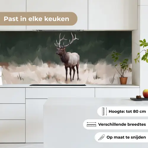 Edelhert - Gewei - Schildering - Rustiek keuken achterwand 2 middel -sfeer4_NL