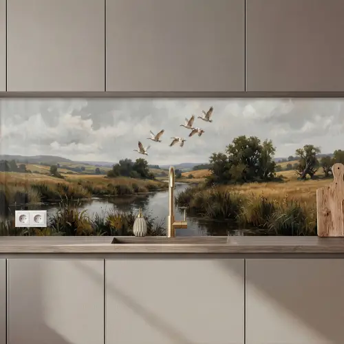 Keuken achterwand - Eenden - Rivier - Landschap - Vlucht - Nostalgisch