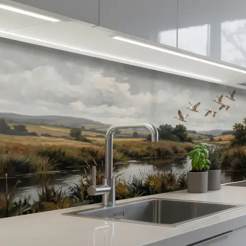 Eenden - Rivier - Landschap - Vlucht - Nostalgisch keuken achterwand 2 middel -3d_schuin