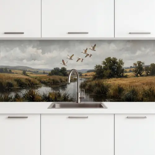 Eenden - Rivier - Landschap - Vlucht - Nostalgisch keuken achterwand 2 middel -3d