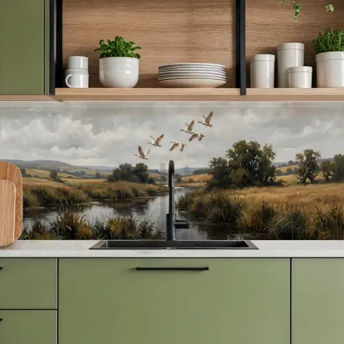 Eenden - Rivier - Landschap - Vlucht - Nostalgisch keuken achterwand 2 middel -sfeer3