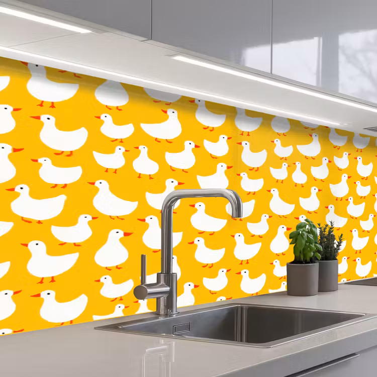 Eendjes - Patroon - Geel keuken achterwand 2 middel 871 -3d_schuin