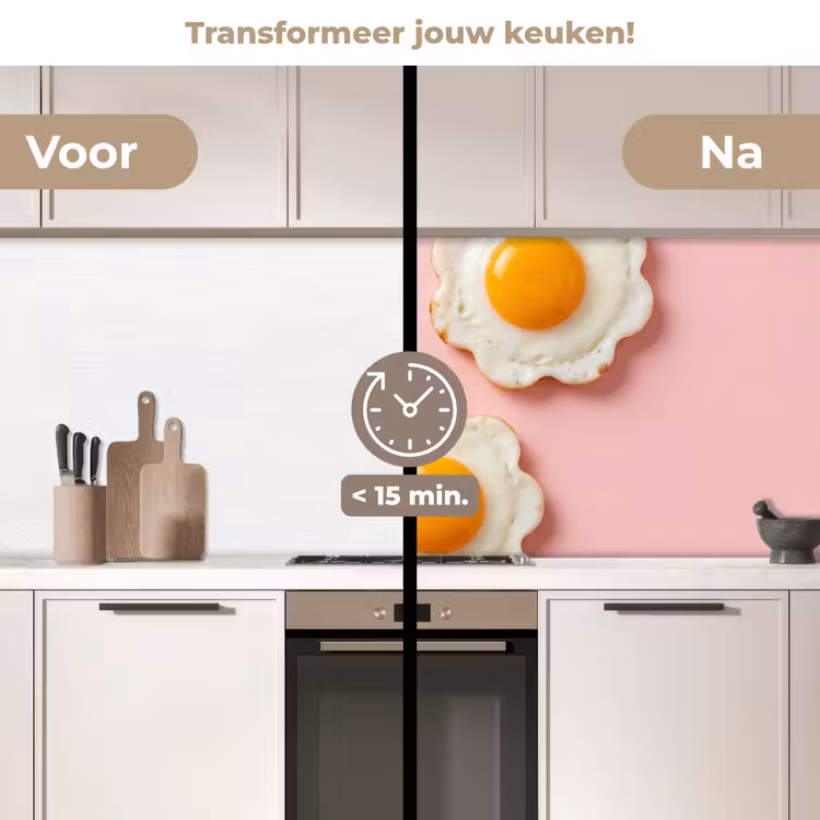 Eieren - Bloem - Roze keuken achterwand 2 middel -voor-na2_NL