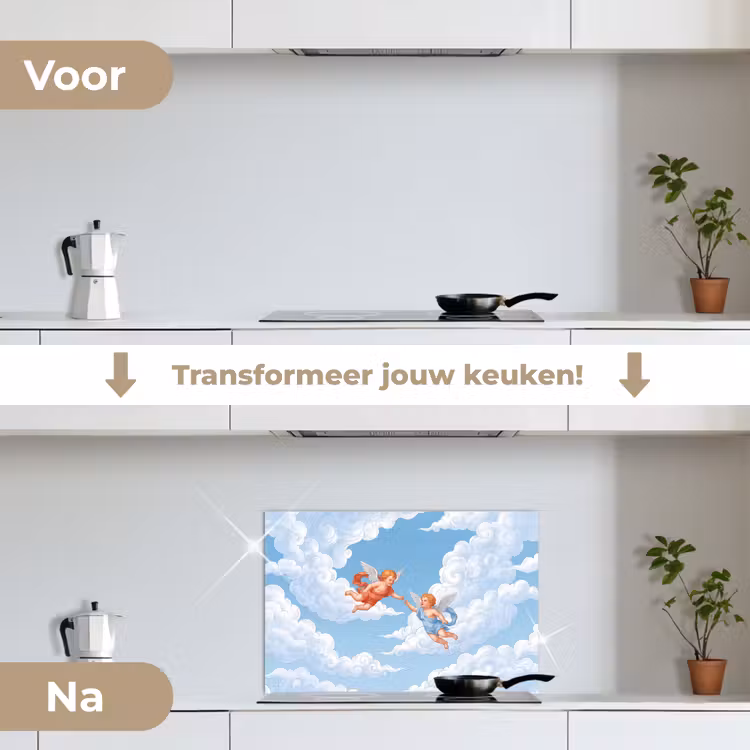 Engel - Vliegend - Klassiek - Blauw keuken achterwand spatscherm klein -voor_na_NL