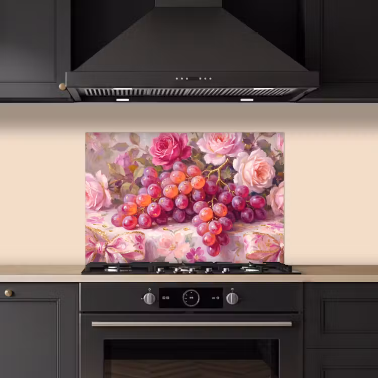 Eten - Bloemen - Stilleven - Roze - Goud keuken achterwand spatscherm klein -sfeer1
