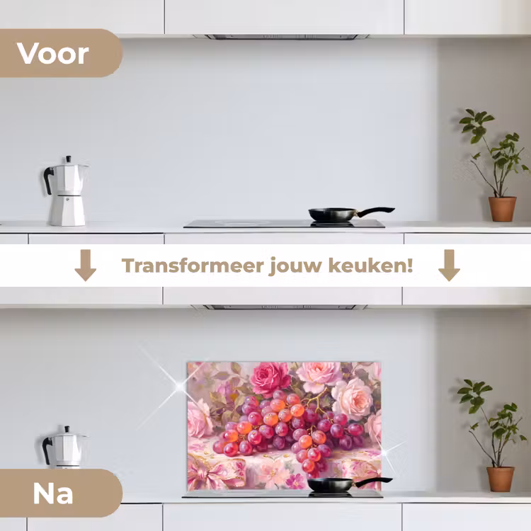 Eten - Bloemen - Stilleven - Roze - Goud keuken achterwand spatscherm klein -voor_na_NL