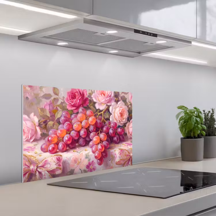 Eten - Bloemen - Stilleven - Roze - Goud keuken achterwand spatscherm klein -3d_schuin