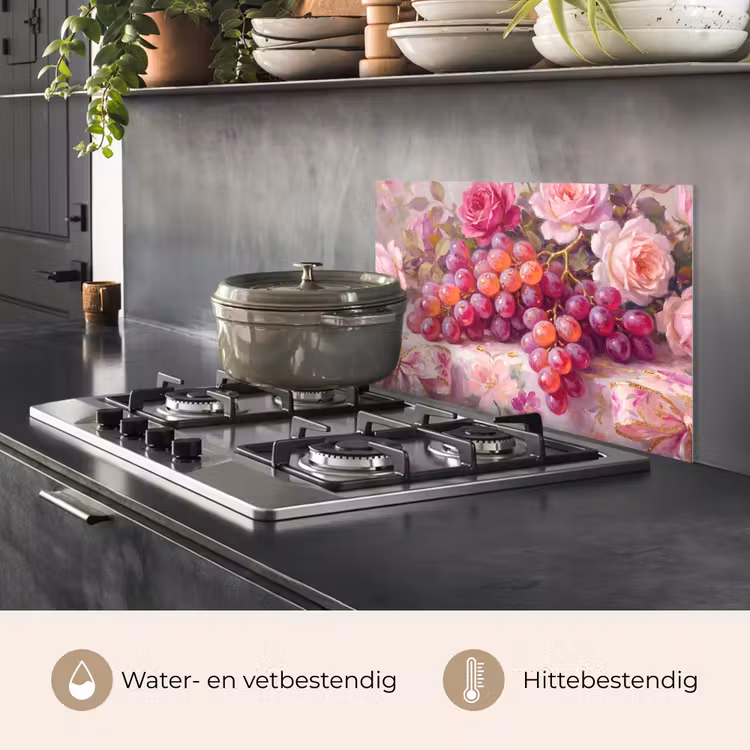 Eten - Bloemen - Stilleven - Roze - Goud keuken achterwand spatscherm klein -usp_NL