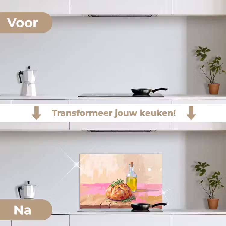Eten - Brood - Olijfolie - Abstract - Keuken keuken achterwand spatscherm klein -voor_na_NL