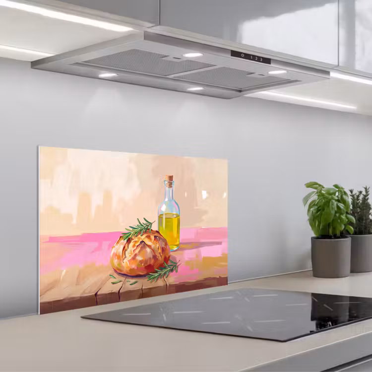 Eten - Brood - Olijfolie - Abstract - Keuken keuken achterwand spatscherm klein -3d_schuin