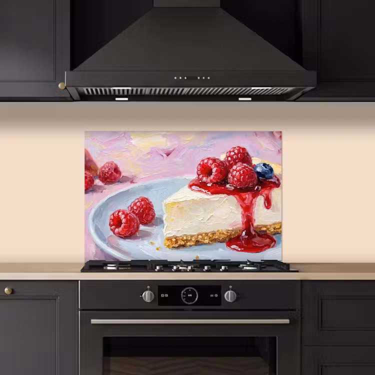 Eten - Cheesecake - Bessen - Abstract - Roze keuken achterwand spatscherm klein -sfeer1