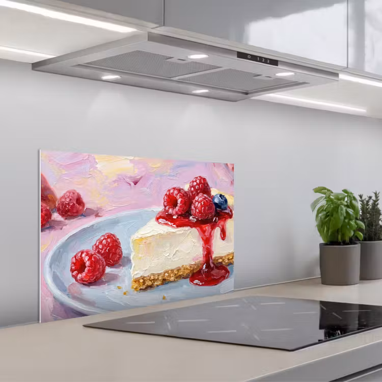 Eten - Cheesecake - Bessen - Abstract - Roze keuken achterwand spatscherm klein -3d_schuin