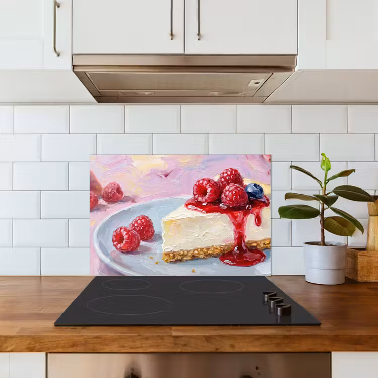 Eten - Cheesecake - Bessen - Abstract - Roze keuken achterwand spatscherm klein -sfeer2