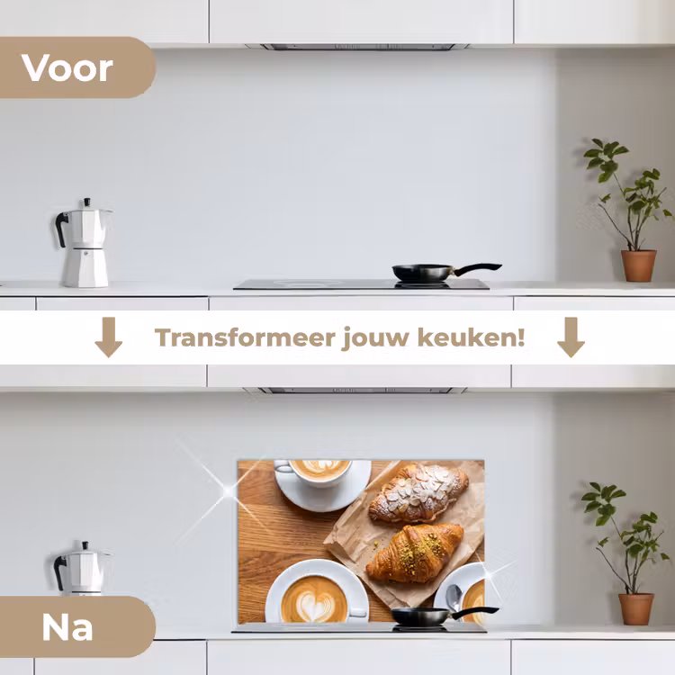 Eten - Croissant - Koffie - Ontbijt - Modern keuken achterwand spatscherm klein -voor_na_NL
