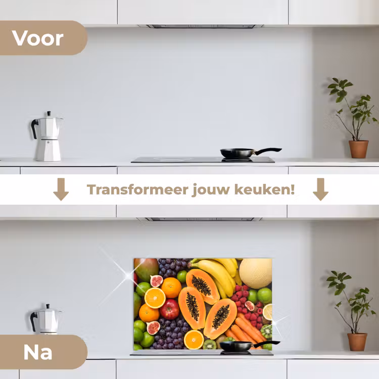 Eten - Fruit - Groenten - Vers - Kleurrijk keuken achterwand spatscherm klein -voor_na_NL