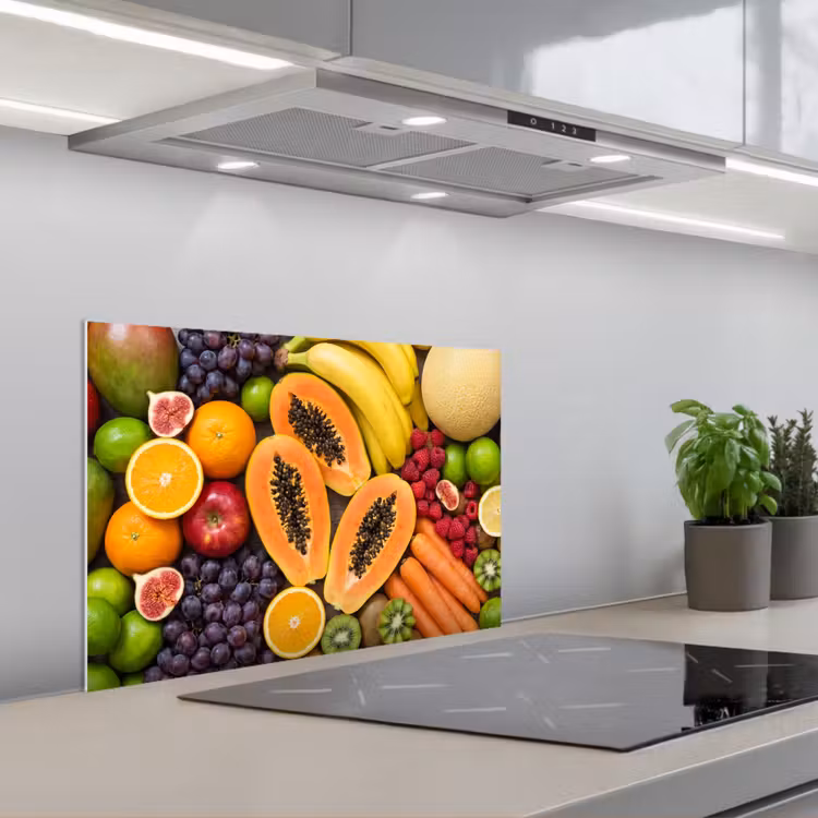 Eten - Fruit - Groenten - Vers - Kleurrijk keuken achterwand spatscherm klein -3d_schuin