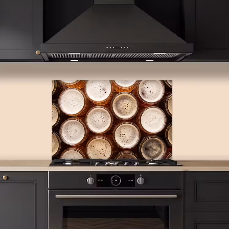 Eten - Glazen - Drank - Patroon - Bruin keuken achterwand spatscherm klein -sfeer1