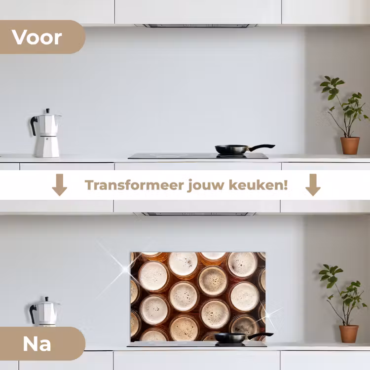 Eten - Glazen - Drank - Patroon - Bruin keuken achterwand spatscherm klein -voor_na_NL