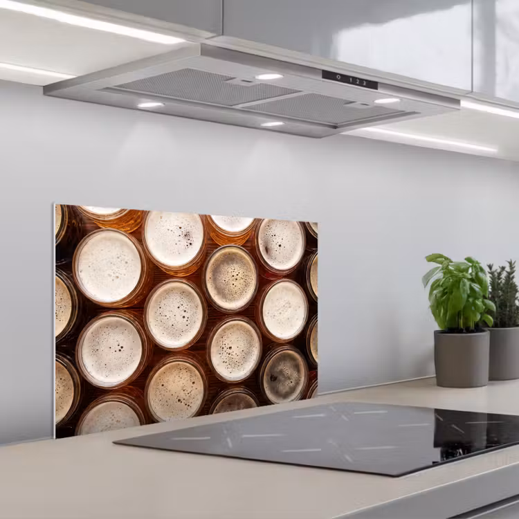 Eten - Glazen - Drank - Patroon - Bruin keuken achterwand spatscherm klein -3d_schuin