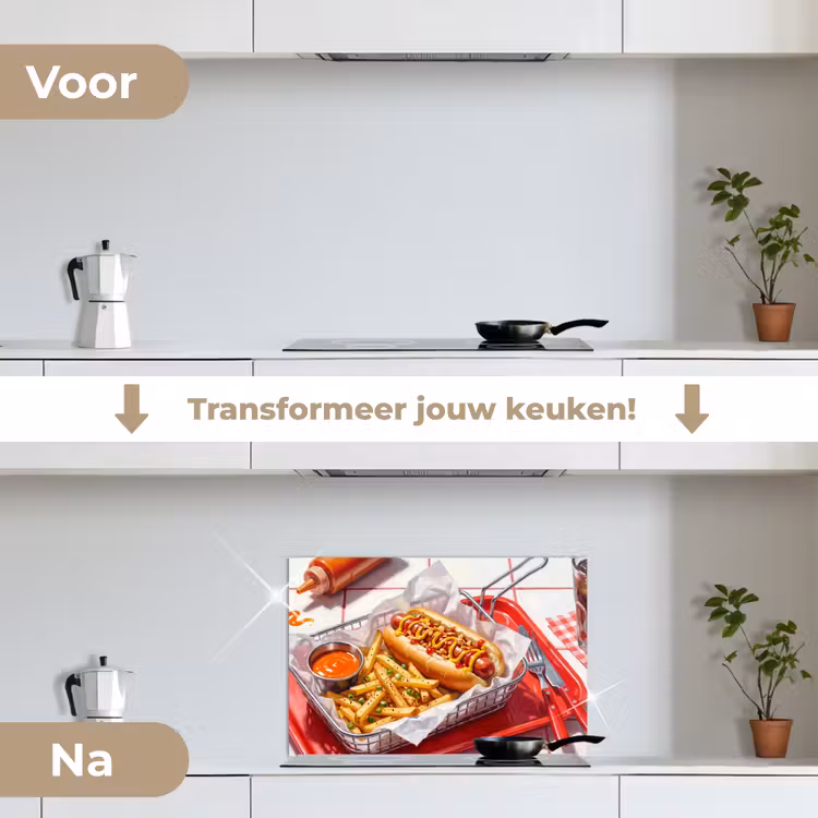 Eten - Hotdog - Fastfood - Modern - Rood keuken achterwand spatscherm klein -voor_na_NL