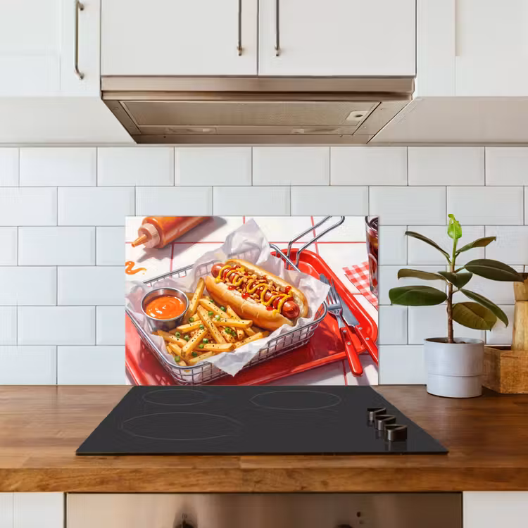 Eten - Hotdog - Fastfood - Modern - Rood keuken achterwand spatscherm klein -sfeer2