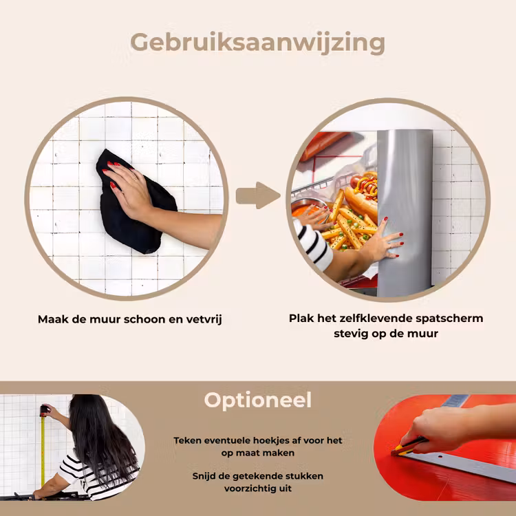 Eten - Hotdog - Fastfood - Modern - Rood keuken achterwand spatscherm klein -gebruiksaanwijzing_NL