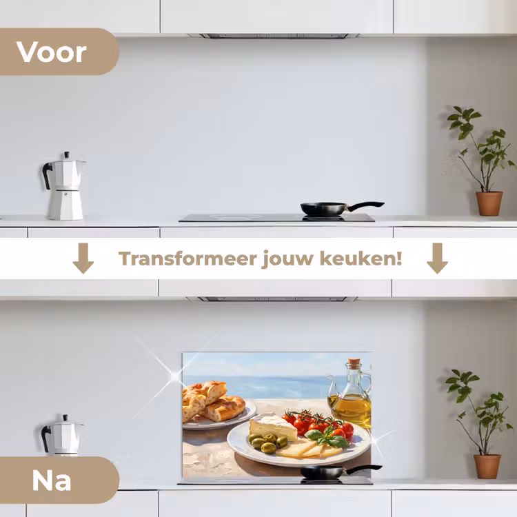 Eten - Middellandse Zee - Natuur - Geschilderd keuken achterwand spatscherm klein -voor_na_NL
