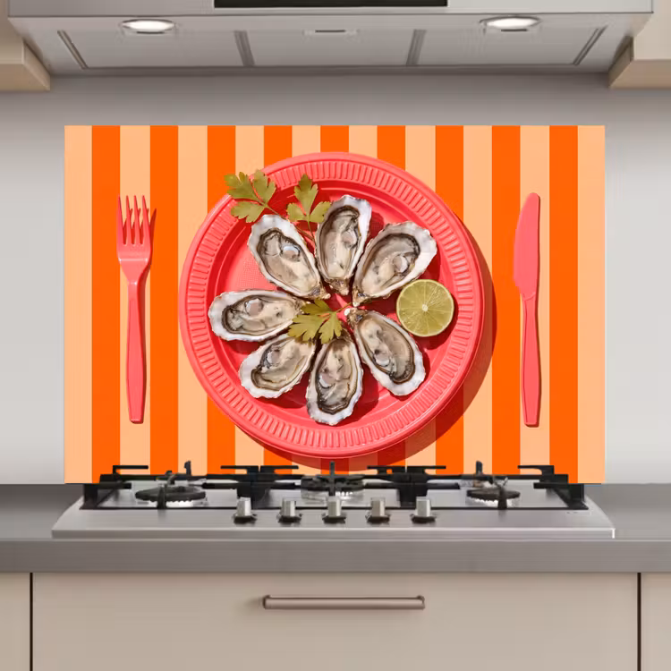 Eten - Oester - Zeevruchten - Oranje - Modern keuken achterwand spatscherm klein -3d_website