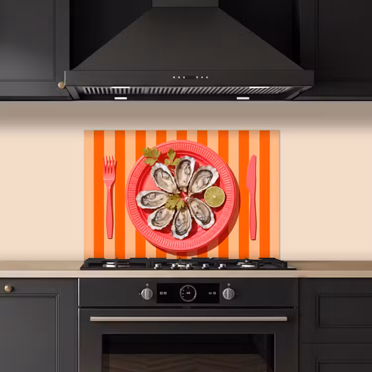 Eten - Oester - Zeevruchten - Oranje - Modern keuken achterwand spatscherm klein -sfeer1