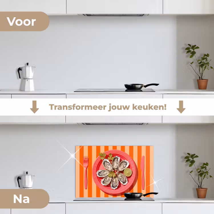 Eten - Oester - Zeevruchten - Oranje - Modern keuken achterwand spatscherm klein -voor_na_NL