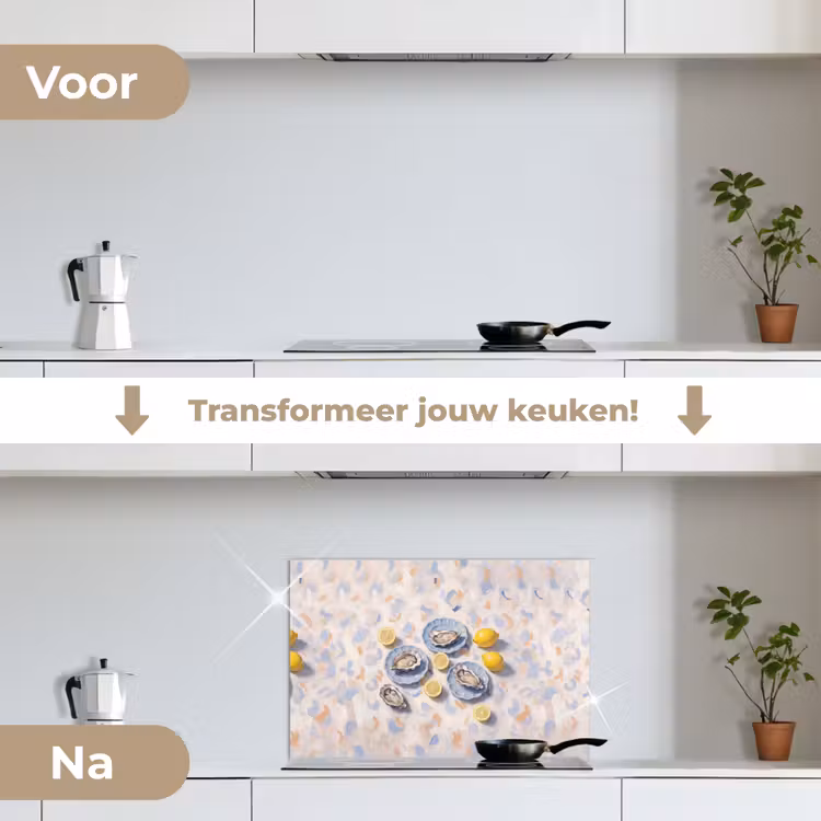 Eten - Oesters - Citroenen - Modern - Geel keuken achterwand spatscherm klein -voor_na_NL