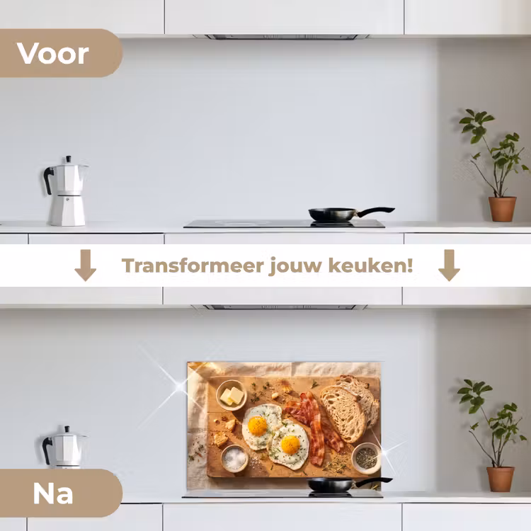 Eten - Ontbijt - Hout - Rustiek - Geel keuken achterwand spatscherm klein -voor_na_NL