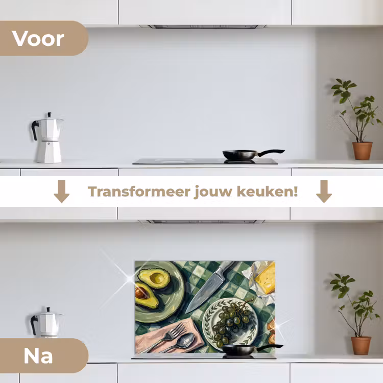 Eten - Ontbijt - Tafel - Modern - Groen keuken achterwand spatscherm klein -voor_na_NL
