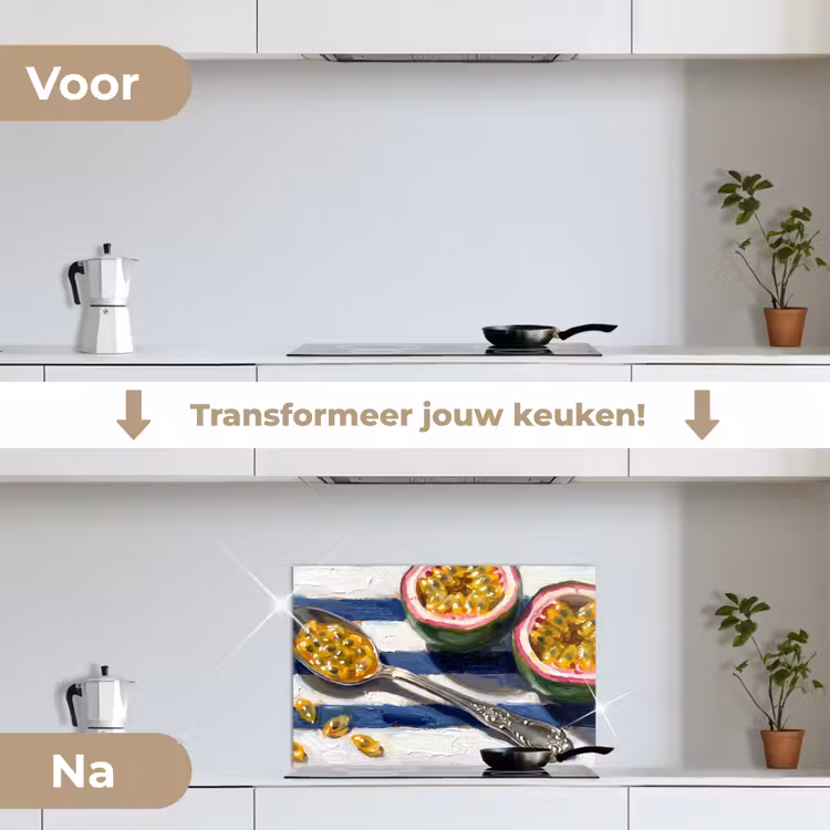 Eten - Passievrucht - Tropisch - Modern - Kleurrijk keuken achterwand spatscherm klein -voor_na_NL