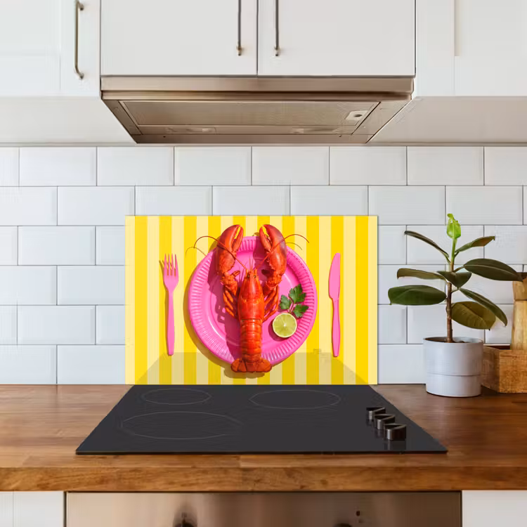 Eten - Roze - Geel - Modern - Culinaire keuken achterwand spatscherm klein -sfeer2