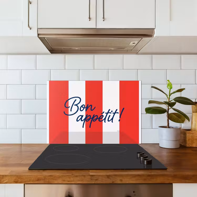 Eten - Spreuk - Keuken - Grafisch - Rood-Wit keuken achterwand spatscherm klein -sfeer2