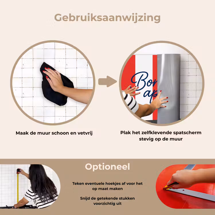Eten - Spreuk - Keuken - Grafisch - Rood-Wit keuken achterwand spatscherm klein -gebruiksaanwijzing_NL