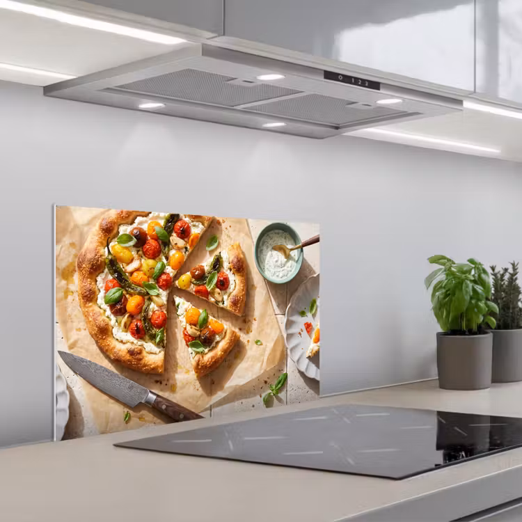 Eten - Tomaten - Basilicum - Maaltijd - Vers keuken achterwand spatscherm klein -3d_schuin