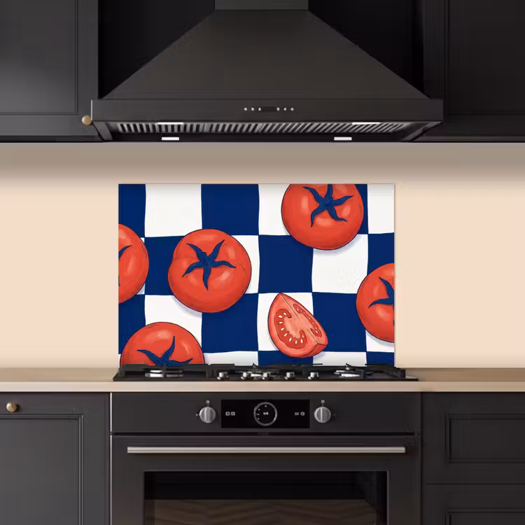 Eten - Tomaten - Keuken - Illustratie - Rood-Blauw keuken achterwand spatscherm klein -sfeer1