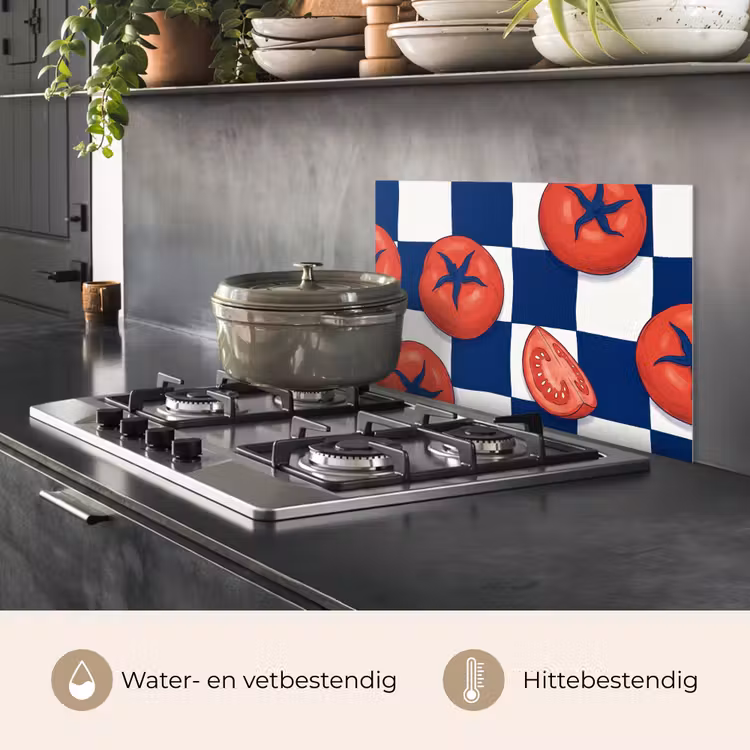 Eten - Tomaten - Keuken - Illustratie - Rood-Blauw keuken achterwand spatscherm klein -usp_NL