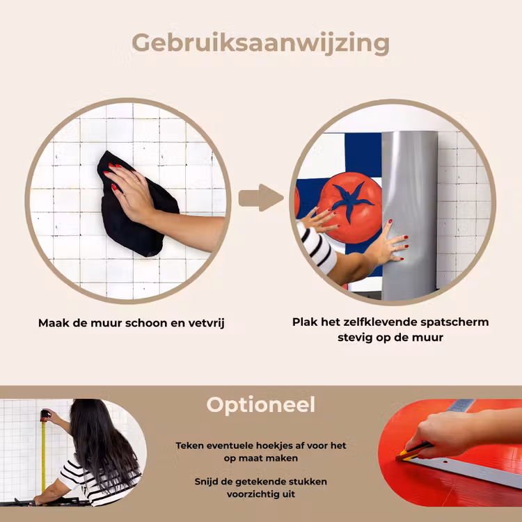 Eten - Tomaten - Keuken - Illustratie - Rood-Blauw keuken achterwand spatscherm klein -gebruiksaanwijzing_NL